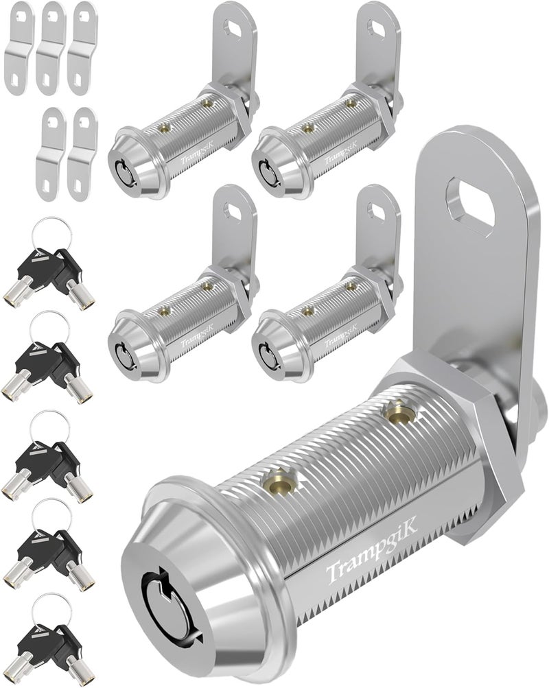 TrampgiK RV Storage Locks, 1 1/2” Camper Compartment Storage Door Locks with Keys, for RV Camper Travel Trailer,Drawer Cabinet Toolcart Storage, 1 1/2 Inch 5 Locks with 10 Keyed Alike, Chrome - Image 1